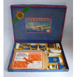 A Meccano aeroplane constructor No. 1 gift set, appears complete and strung in the original blue