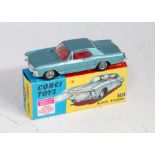 A Corgi Toys No. 245 Buick Riviera comprising of light metallic blue body with red interior and wire