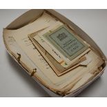 A box of assorted 19th century and later prints, invoices and ephemera