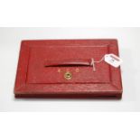 A Victorian red Morroccan leather clad travel case, of rectangular form, the hinged lid gilt