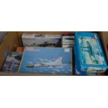 One box containing a quantity of plastic model kits to include Airfix Fairey Rotodyne, Novo Sea