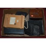 A box of miscellaneous items, to include Japanese Taicho period burr wood table cabinet, the