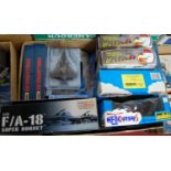 Three boxes of modern issue diecast aeroplanes to include Warbirds, F18, Matchbox Skybusters etc