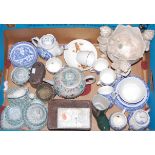 A box of mixed ceramics to include various printed wares, etc