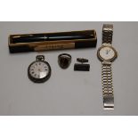 A gent's Dunhill quartz movement wristwatch; together with a gent's silver and tiger's eye ring; a