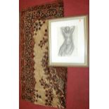 Female nude study, pastel, and a machine woven wall hanging (2)