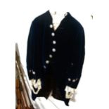 A gentleman's court dress uniform, to include brushed velvet and silk bicorn hat, blue velvet jacket