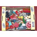 A box of assorted loose and playworn diecast toy vehicles, to include Spot-On Austin A40, Dinky Toys