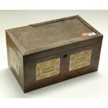 A 19th century rosewood box, of rectangular form, the hinged lid with glazed top, the front inlaid