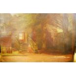 19th century English school - Moonlit scene, oil on canvas, indistinctly signed lower right,