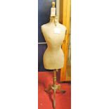 An early 20th century tailor's dummy raised on turned base, height 166cm