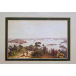 After George French Angas - View of Sydney, reproduction print; and H W Bell - Norfolk landscape,