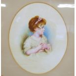 E J Floris - Pair; Half-length portraits of young girls, vignette watercolours, each signed and