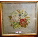 A 19th century framed woolwork and beadwork panel, 47 x 51cm