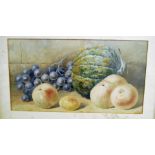Early 20th century English school - Pair; Still life with fruit, watercolours, 23 x 42cm