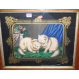 A pair of Victorian satirical cat prints, 'The Fatal Paw' and 'Sundays Wash', each in maple frame