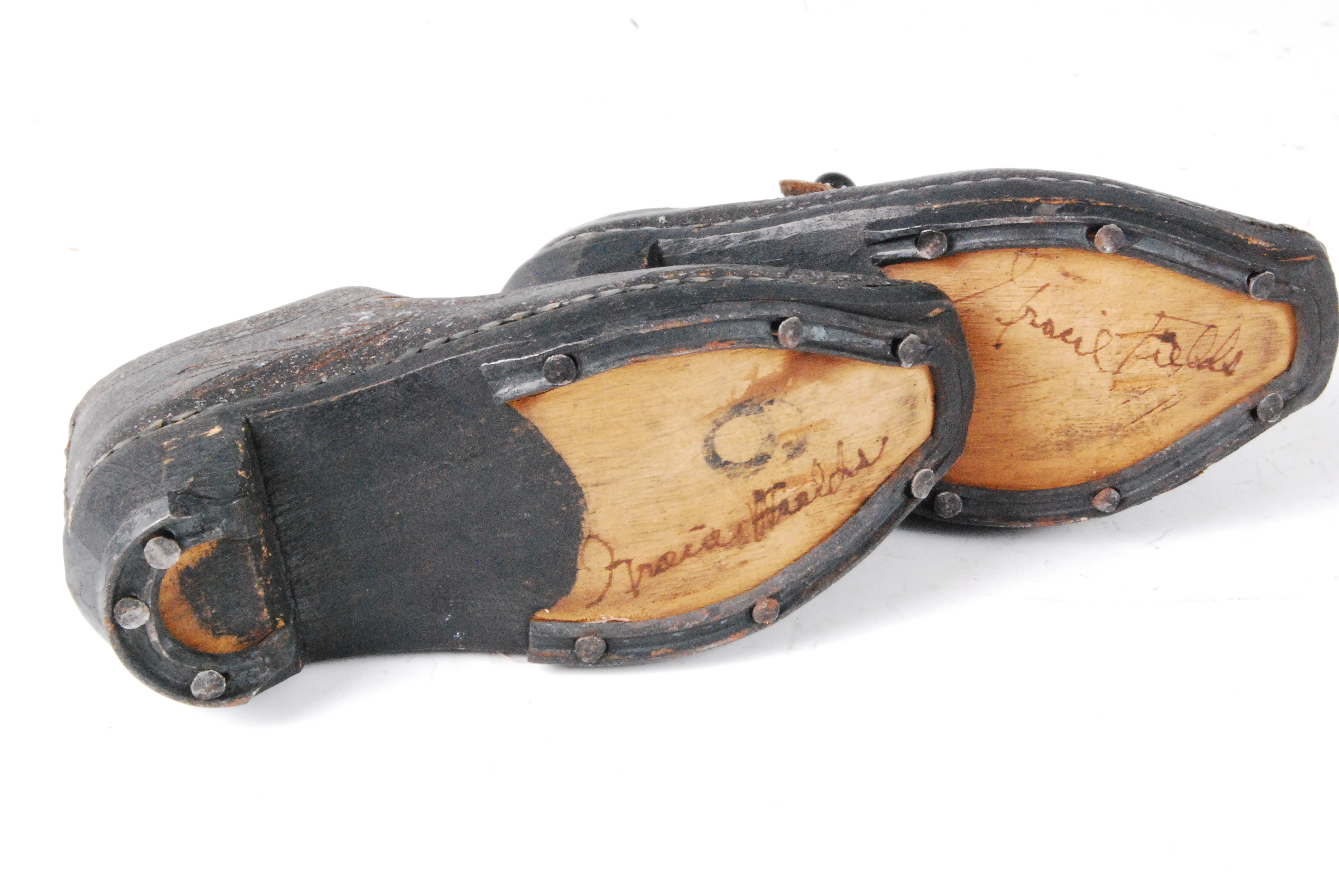 A pair of child's engraved and brass studded leather tap shoes - Image 2 of 2