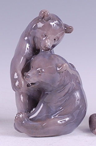 A Royal Copenhagen porcelain model of a pair of brown bear cubs, in playful pose, printed backstamp,