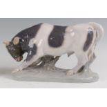 A Royal Copenhagen large porcelain model of a Bull, head down and pawing at the ground, designed