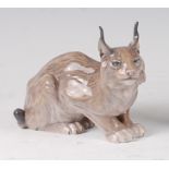 A Royal Copenhagen porcelain model of Lynx, printed backstamp, numbered 1329 and monogrammed HFX