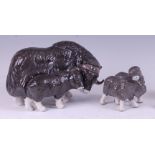 A Royal Copenhagen large porcelain model of a Highland cow and calf, printed backstamp, numbered 089