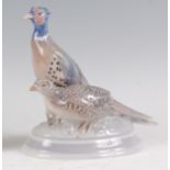 A Royal Copenhagen porcelain model of a pair of Pheasants, printed backstamp and numbered 1951