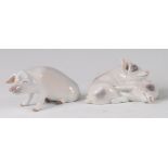 A Royal Copenhagen porcelain model of a seated Pig, printed backstamp, numbered 1400 and monogrammed