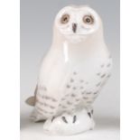 A Royal Copenhagen porcelain model of a White Snow Owl, in perched pose, printed Danmark verso,