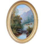 William Currie (act.1846-1882) - Pair; North Wales landscapes, oil on boards, each framed as oval,
