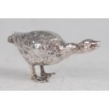 A circa 1900 continental silver goose, naturalistically posed, 1.07oz, with makers mark to underside