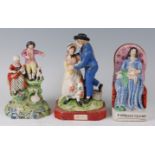 An early 19th century Walton pearlware figure group of a couple with attendant dog and swan,