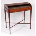 A Sheraton period mahogany and inlaid tambour top lady's writing desk, having single frieze
