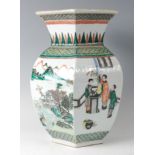A 19th century Chinese famille verte vase, of hexagonal baluster form, enamel decorated with