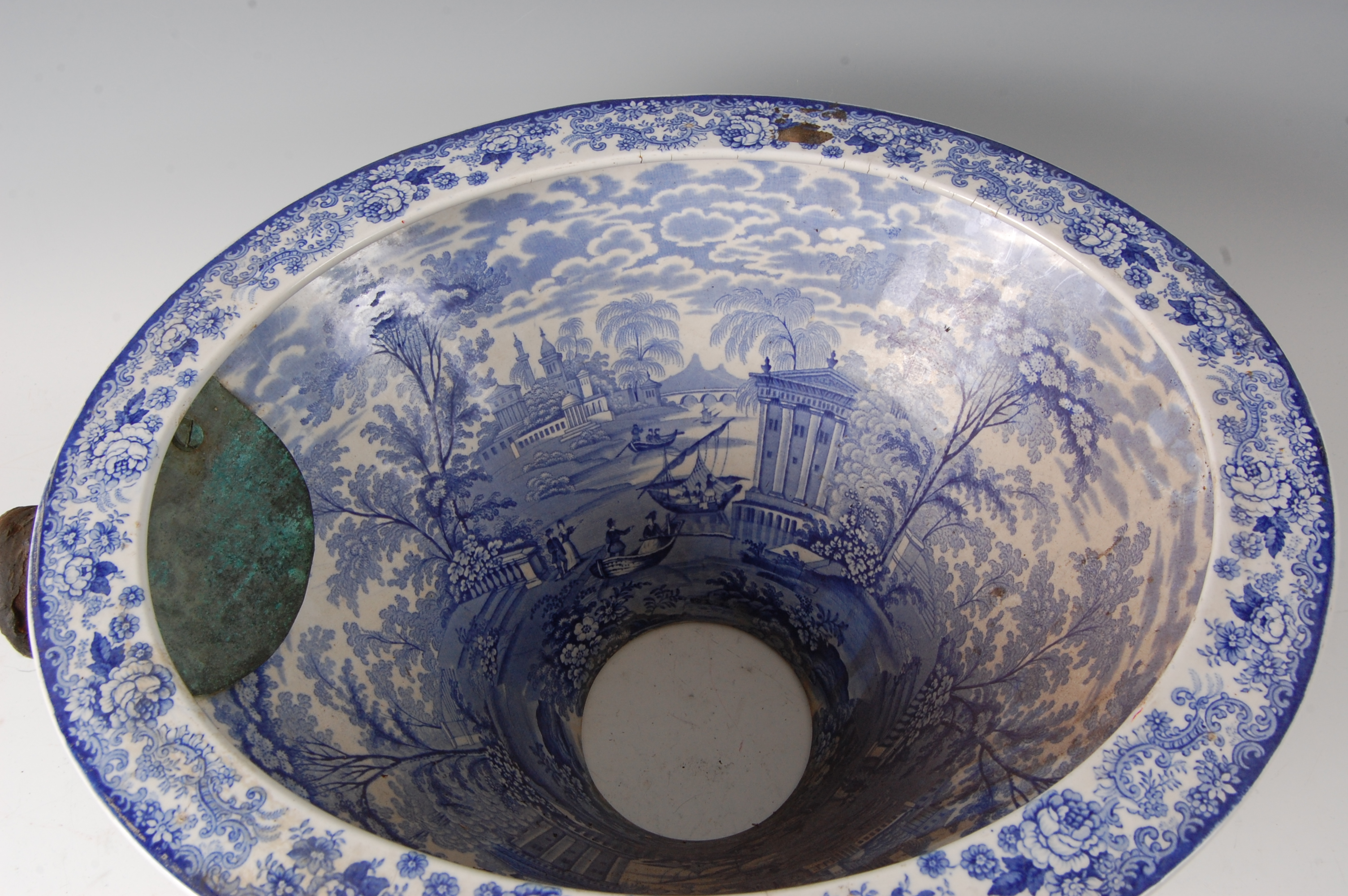 A Victorian blue and white transfer printed toilet bowl, the interior decorated with a fine - Image 2 of 3