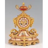 A late 19th century French gilt bronze mantel clock, retailed by Hall & Co, Manchester, the case