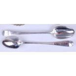 A pair of George III silver basting spoons, each in the Old English pattern, with armorial