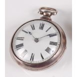 A William IV silver pair-cased gent's pocket watch, having white enamel dial with Roman numerals,