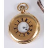 An Edwardian gent's 18ct gold half hunter pocket watch, having unsigned white enamel dial,