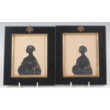 19th century English school - Portrait miniature silhouette of a lady in profile, heightened in