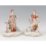 A pair of 19th century continental porcelain figures, emblematic of Europe and Asia after the