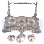 A late 19th century French silver clad desk stand, having naturalistic entwined pen holder above a