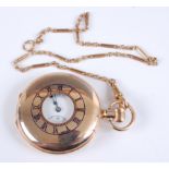 A 9ct yellow gold half hunter keyless wind 15 jewel pocket watch by Goldsmiths & Silversmiths Co