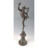 After G M Bologna - a large 19th century bronze figure of Mercury, raised on mask cast base to