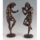 After Francisque Joseph Duret (1804-1865) - The Neapolitan Dancers, pair of bronzes, each signed