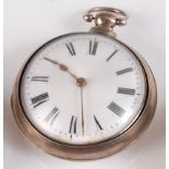 A George III gent's silver pair-cased pocket watch, the white enamel dial with Roman numerals (