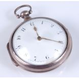 A George IV silver pair-cased gent's pocket watch, the white enamel dial with Arabic numerals, the