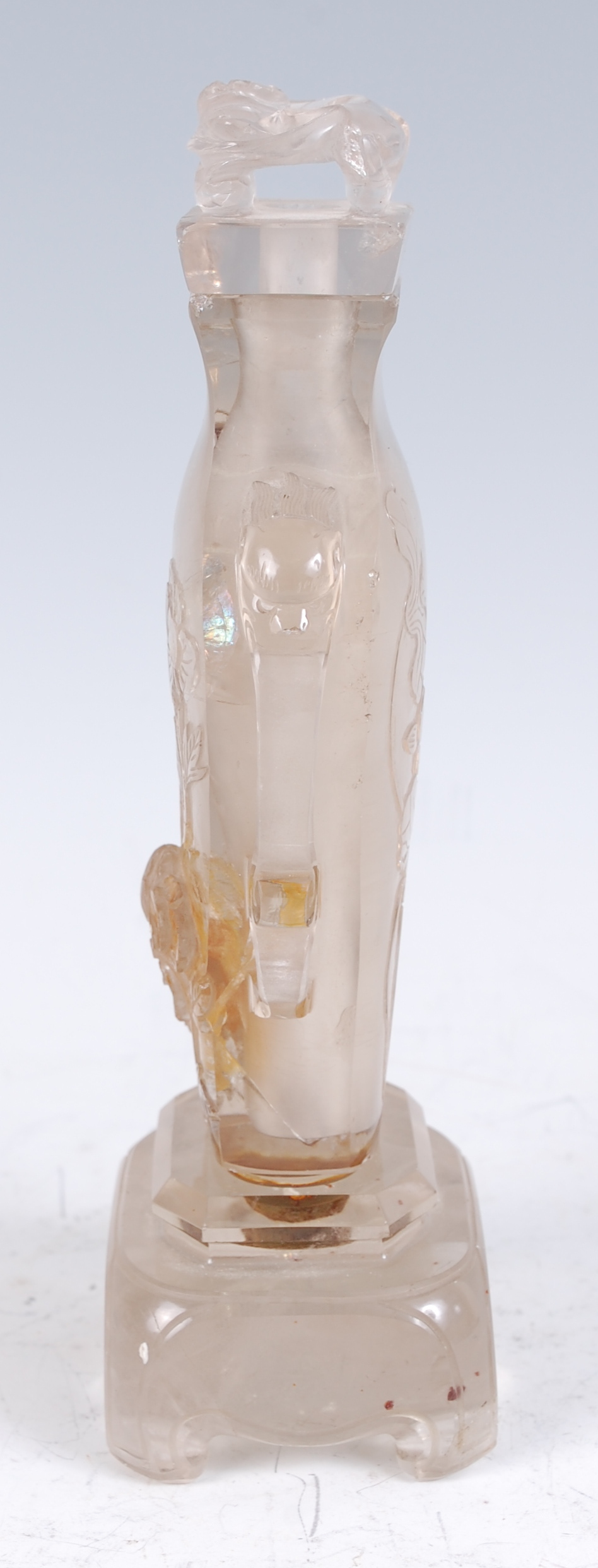 A Chinese carved rock crystal vase and cover on stand, with brown striation, h.19cm; together with - Image 3 of 14