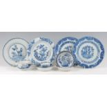 A small quantity of Chinese blue and white export wares, comprising four plates, three saucers, rice