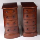 A pair of Victorian and later adapted mahogany bowfront bedside chests, each fitted with four