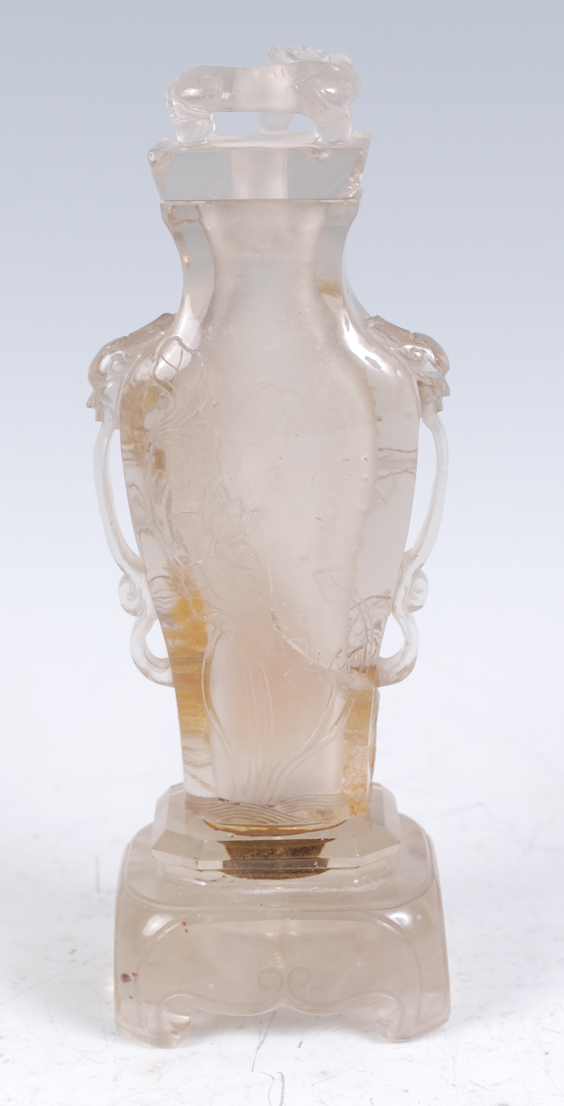 A Chinese carved rock crystal vase and cover on stand, with brown striation, h.19cm; together with - Image 4 of 14